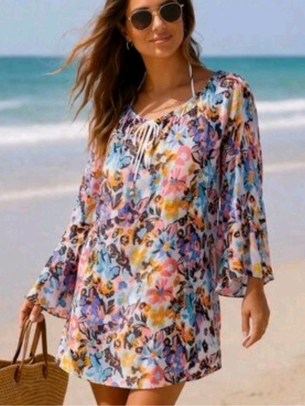 Anne Cole Limited Edition Women's Swim Cover Up Dress Rayon White Pink Blue XS S